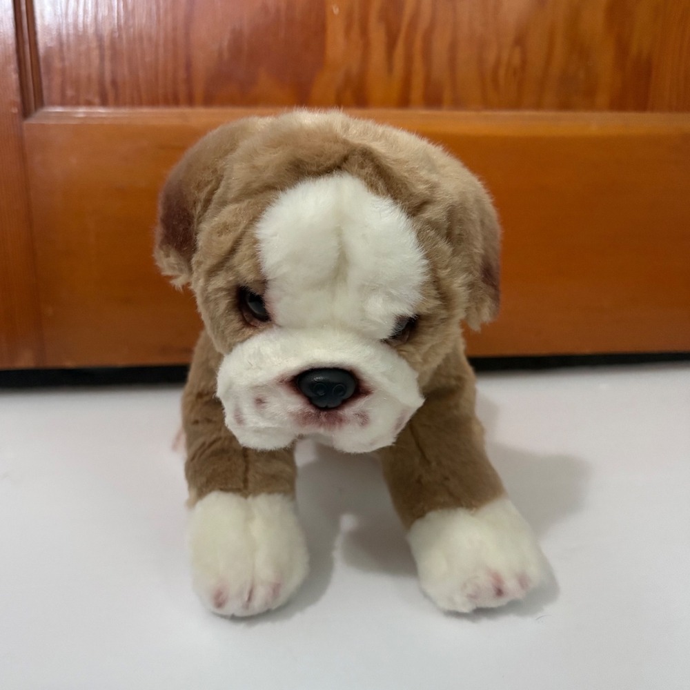 Bearington Collection Realistic Tan White Bulldog Plush Stuffed Animal Puppy Dog